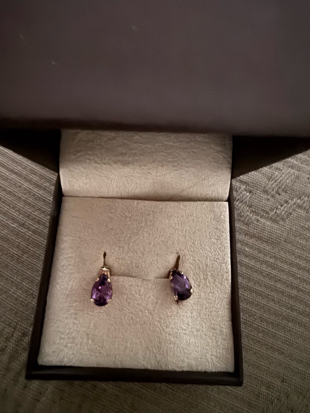 14 Kt Post Gold Teardrop Amethyst Earrings
